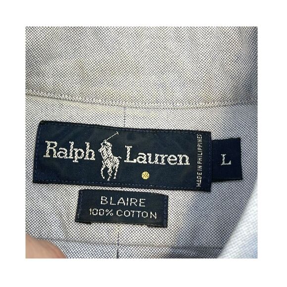 Ralph Lauren Blaire Shirt Men Large Gray/Blue Classic Pleated Button-Down Pony - Picture 6 of 10